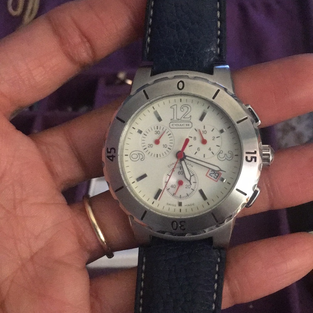 Coach Watch With Navy Blue Leather Band! Gem